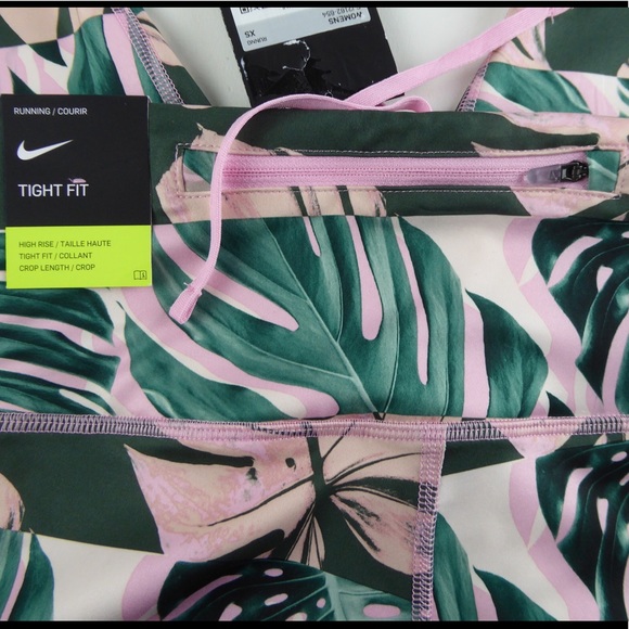 Nike Dri-Fit High Rise Cropped Tight Fit Leggings Running Tights Botanical NWT - Picture 3 of 8